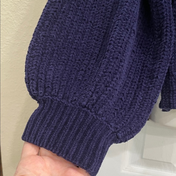 Free People Navy Ribbed Crewneck Sweater with puffy sleeves 100% Cotton sz small - Picture 11 of 16